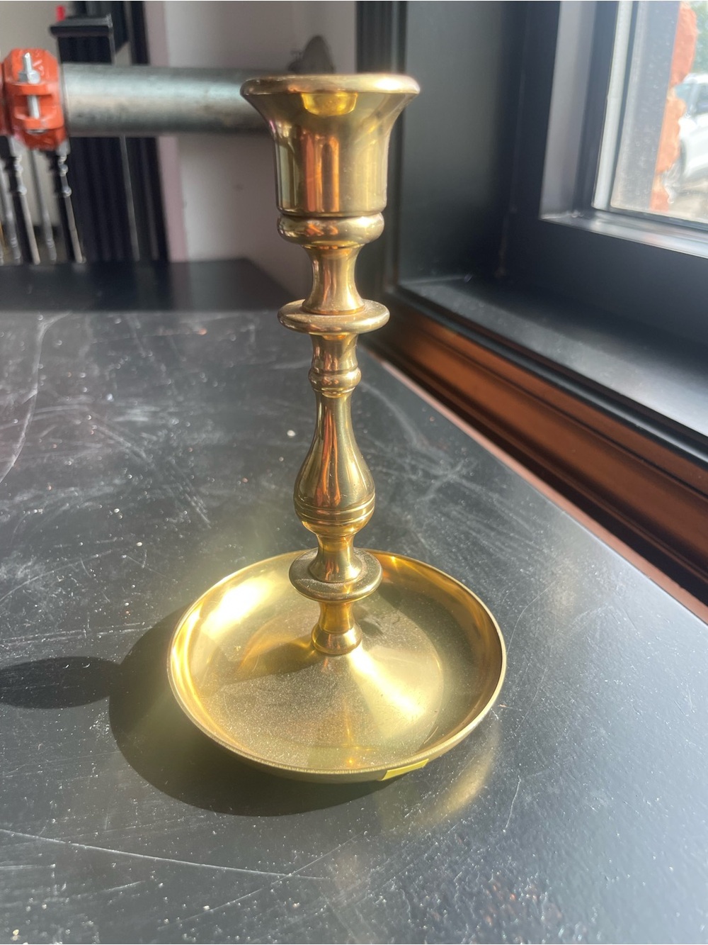Vintage Solid Brass Saucer-Base Taper Candlestick Holder